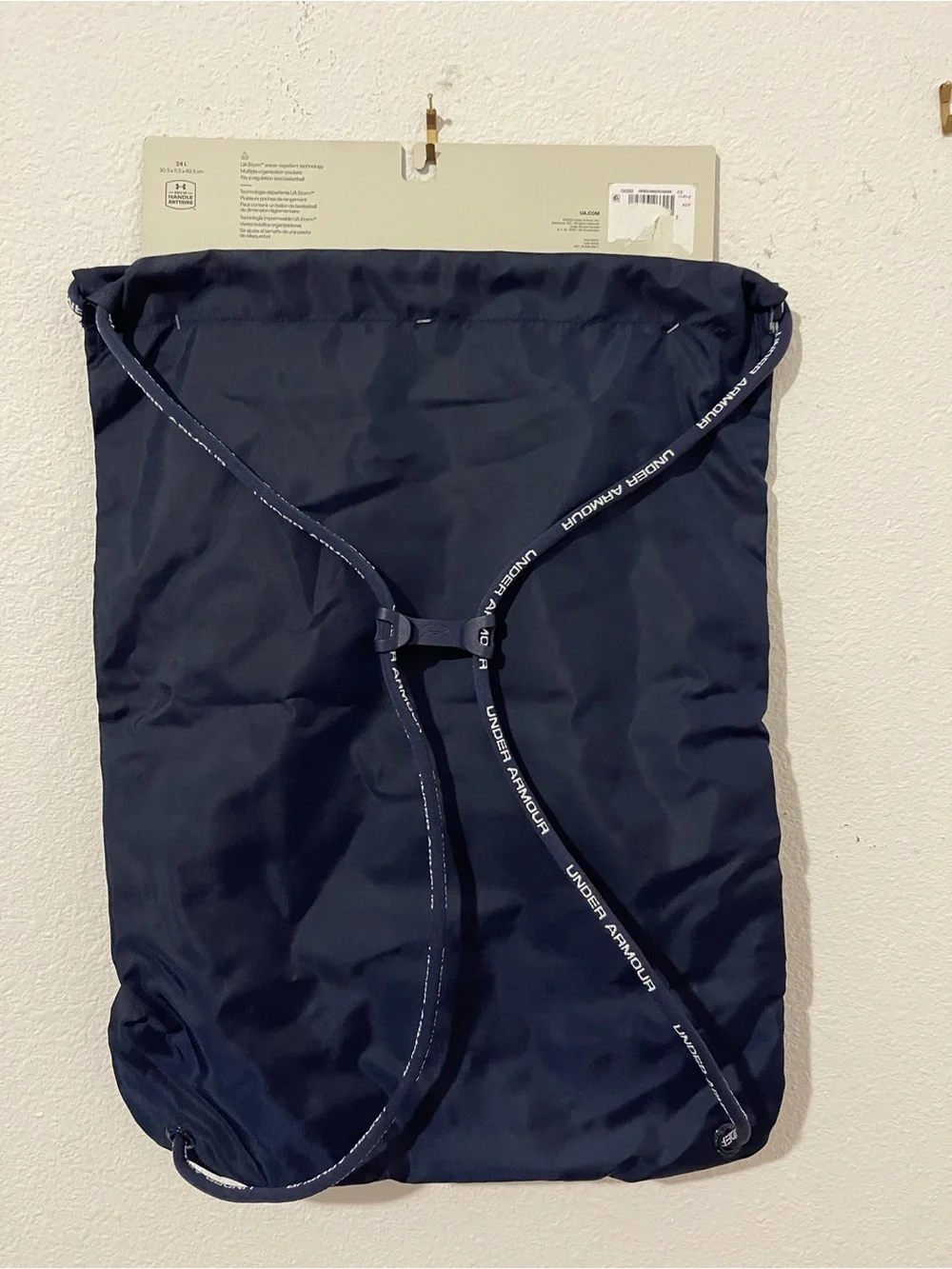 Under Armour Navy Drawstring Gym Backpack with Silver Logo